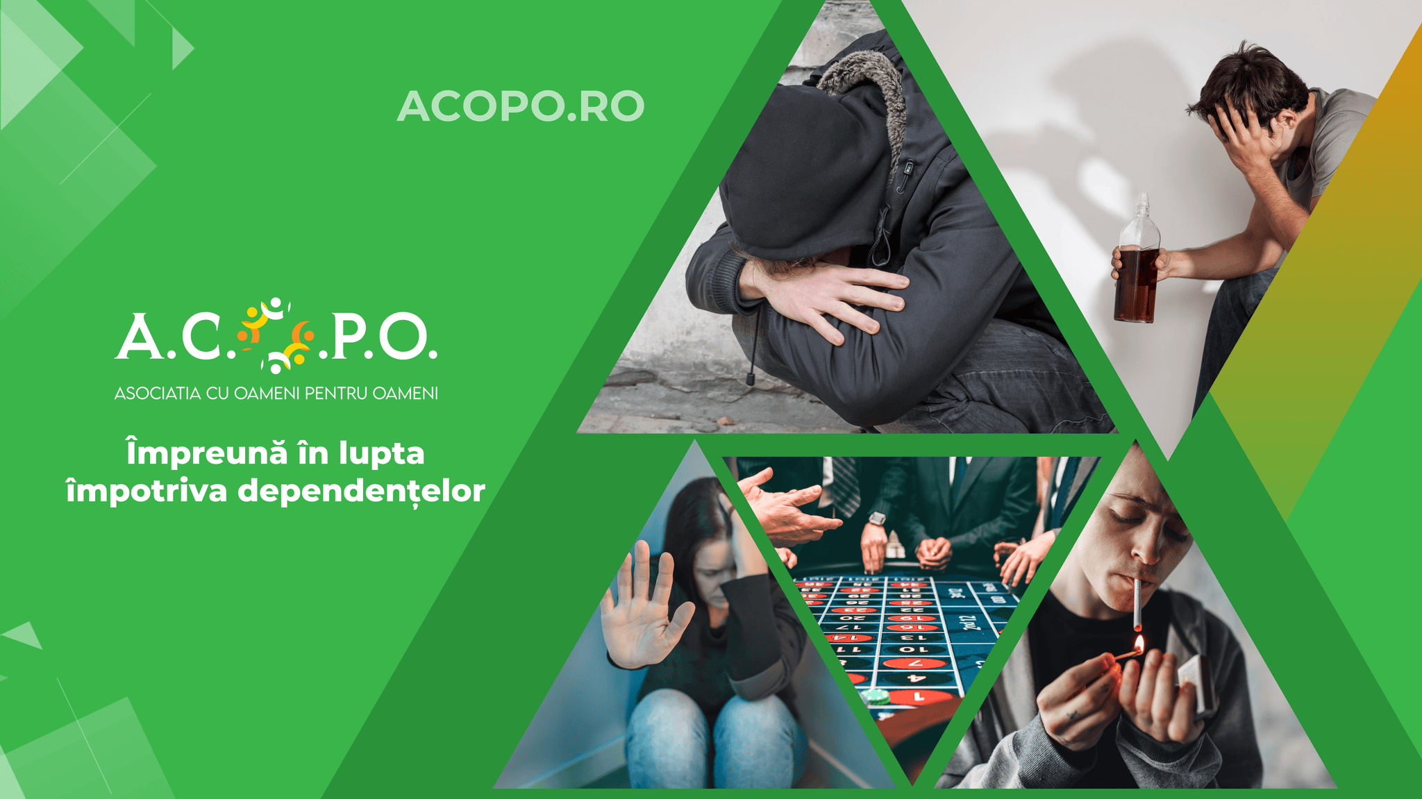 Lupta împotriva dependențelor, reprezentând imagini simbolice ale efectelor negative ale alcoolismului, consumului de droguri, jocurilor de noroc și lupta impotriva obezitatii